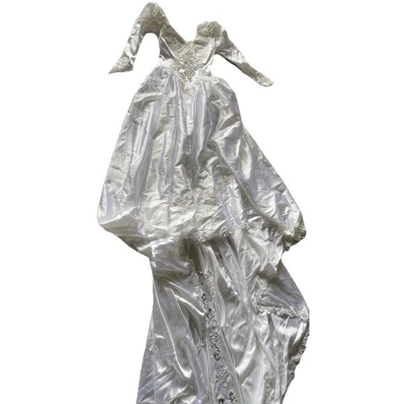 Vintage Bridal Victorian Long Wedding Dress Sz Petite White Ivory Sweetheart - Picture 1 of 16